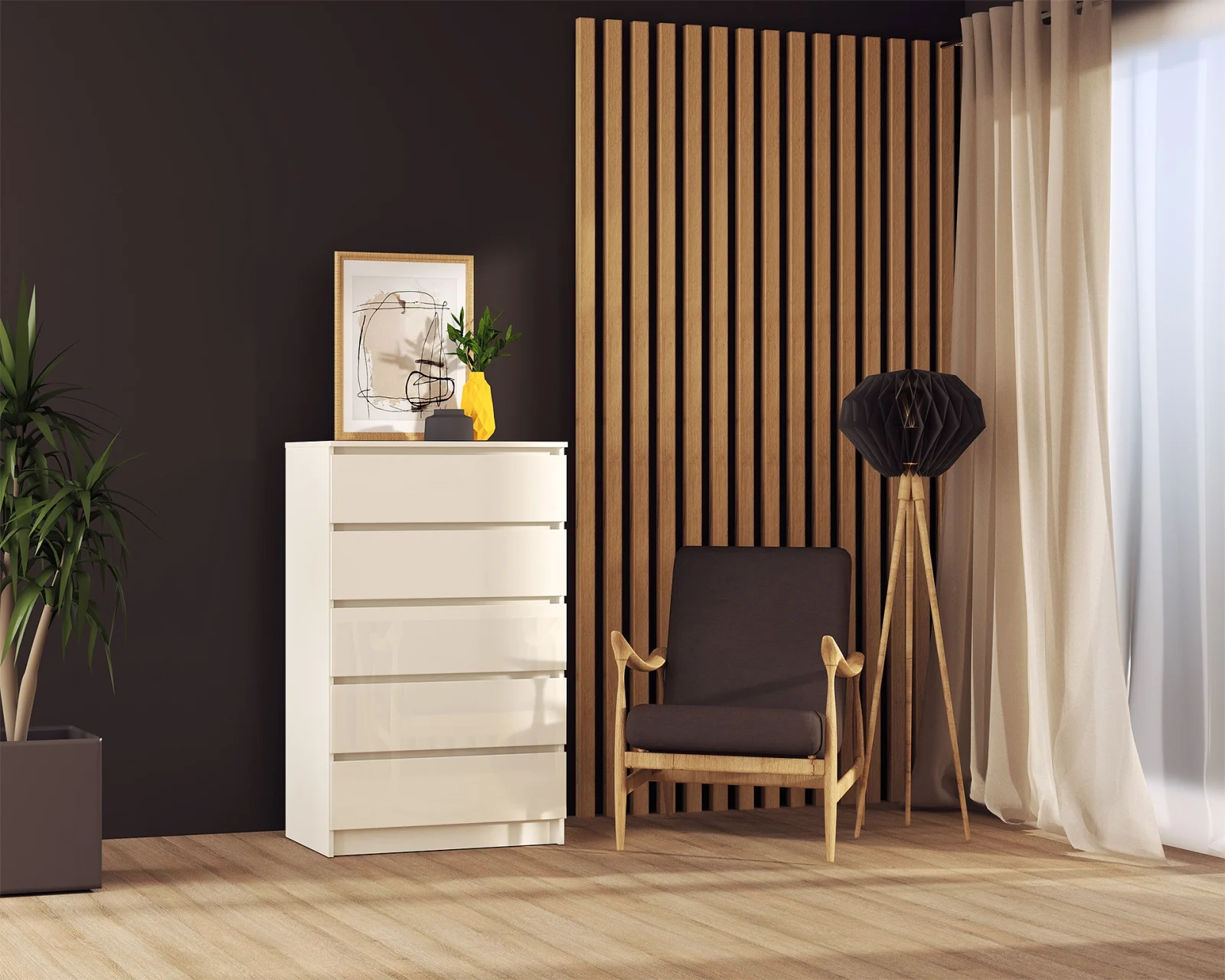 Comoda Aria 5 sertare Alb 70x40x112 cm [2]