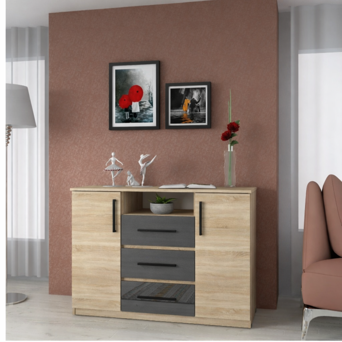 Comoda Maya Sonoma/Acril Antracit 120x45x86 cm [2]