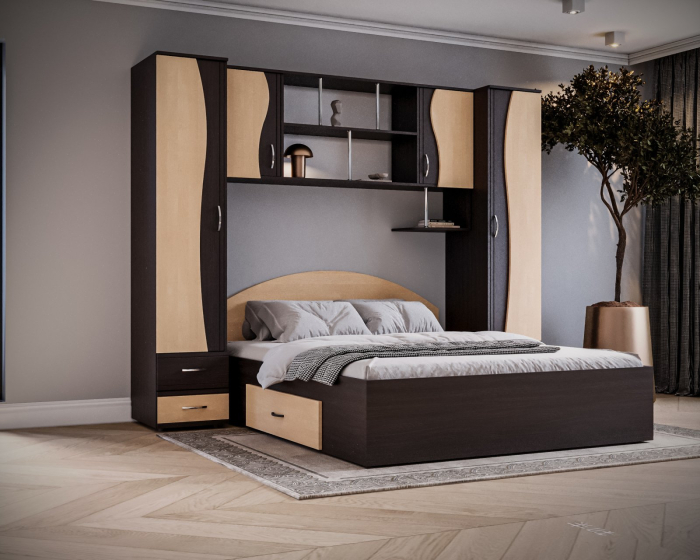 Dormitor Anca, Wenge+Mesteacan 227x51/205x200 cm [2]