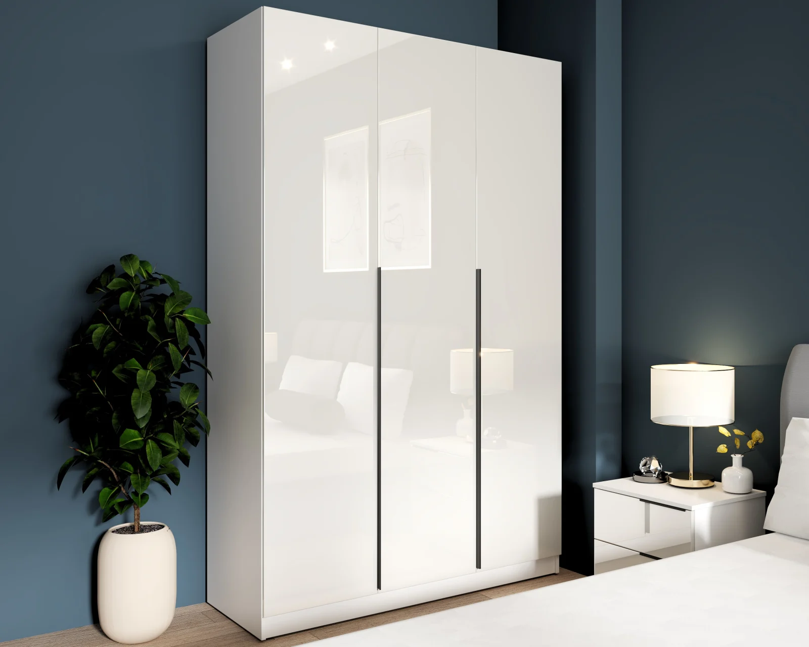 Dormitor Prestige 3U cu pat tapitat  Acril Alb [2]