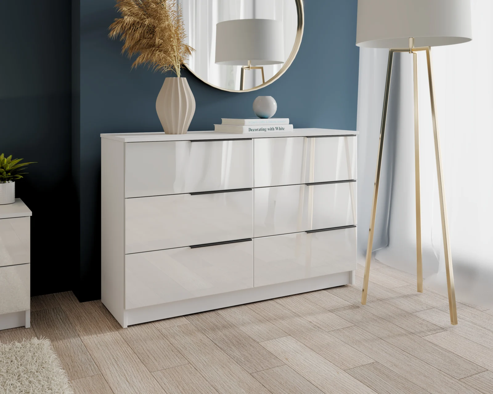 Dormitor Prestige 3U cu pat tapitat  Acril Alb [3]