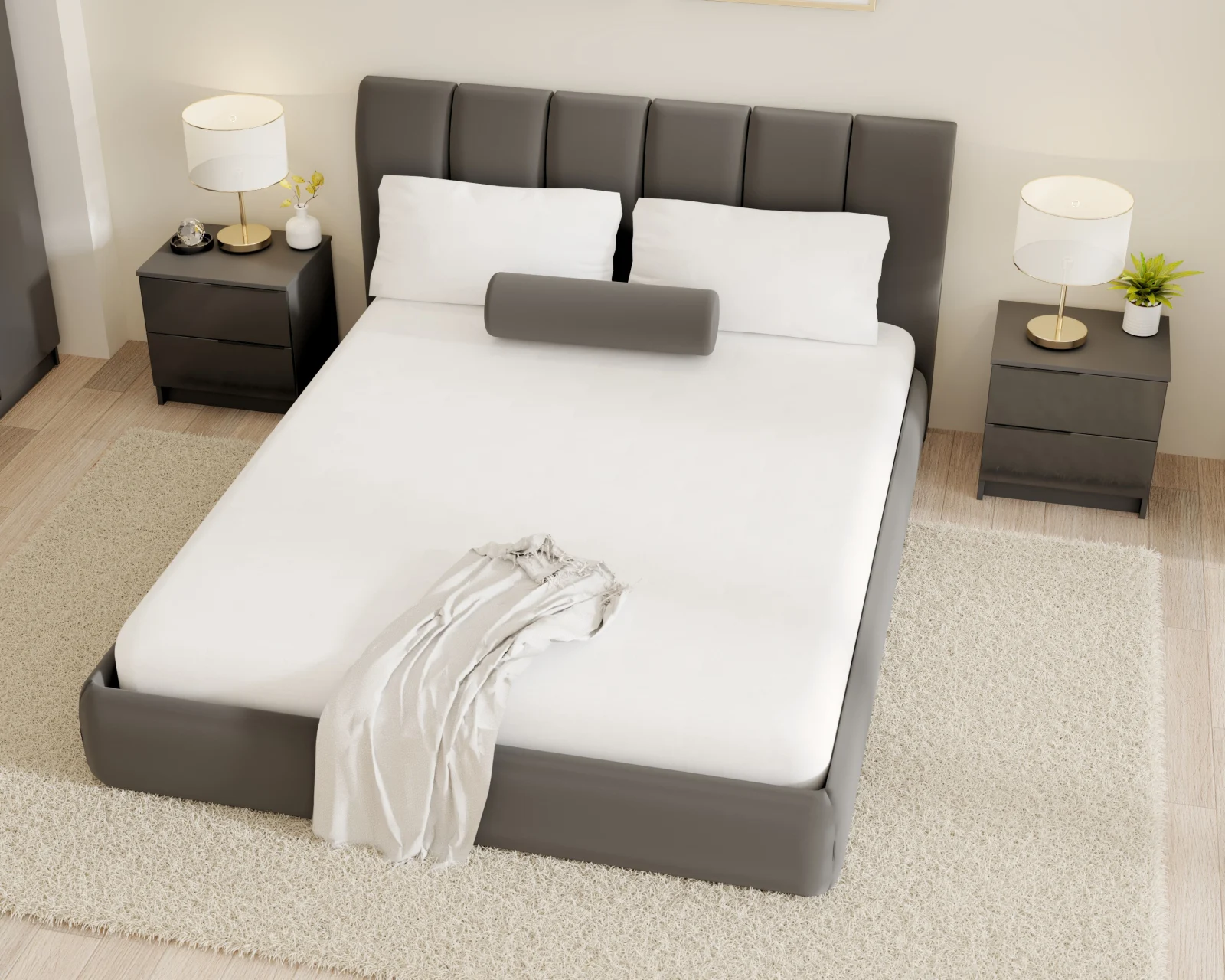 Dormitor Prestige 4U cu pat tapitat  Acril Antracit [3]