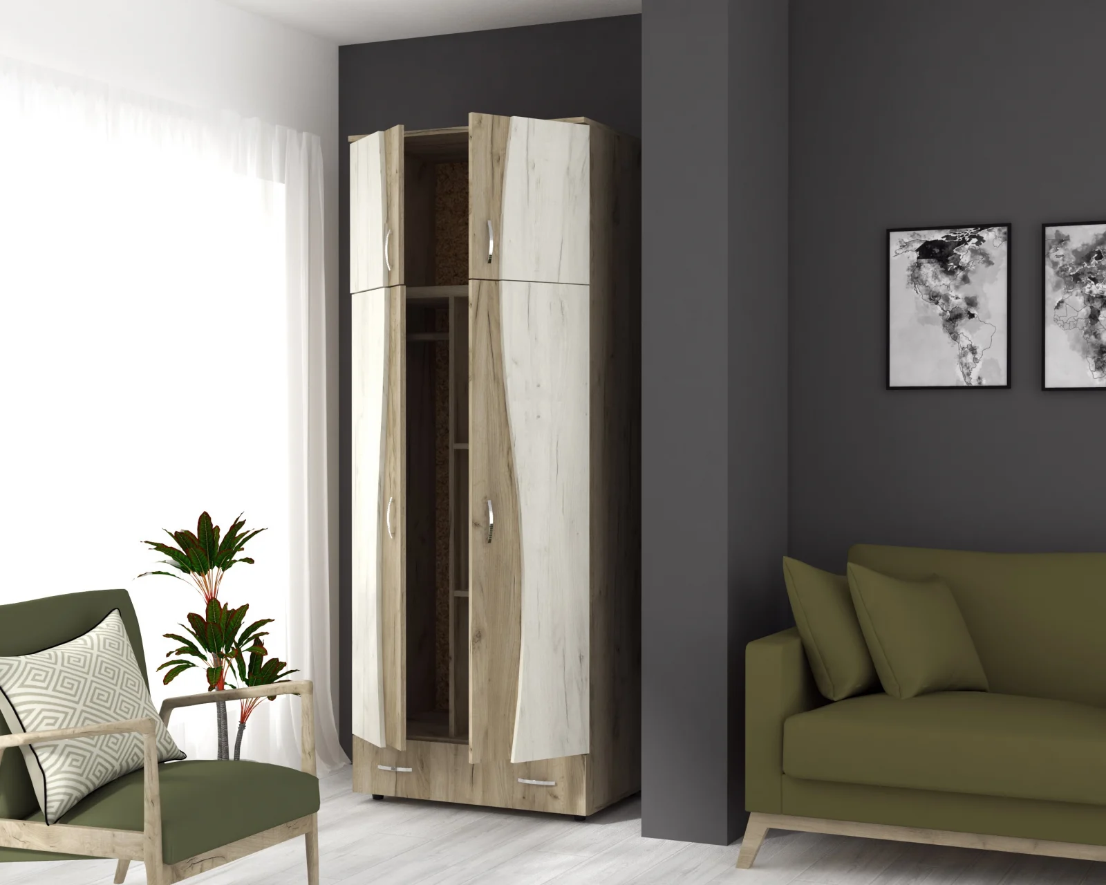 Dulap 2Usi S Cu Despartitor K002 K001 90x50x198 cm [7]