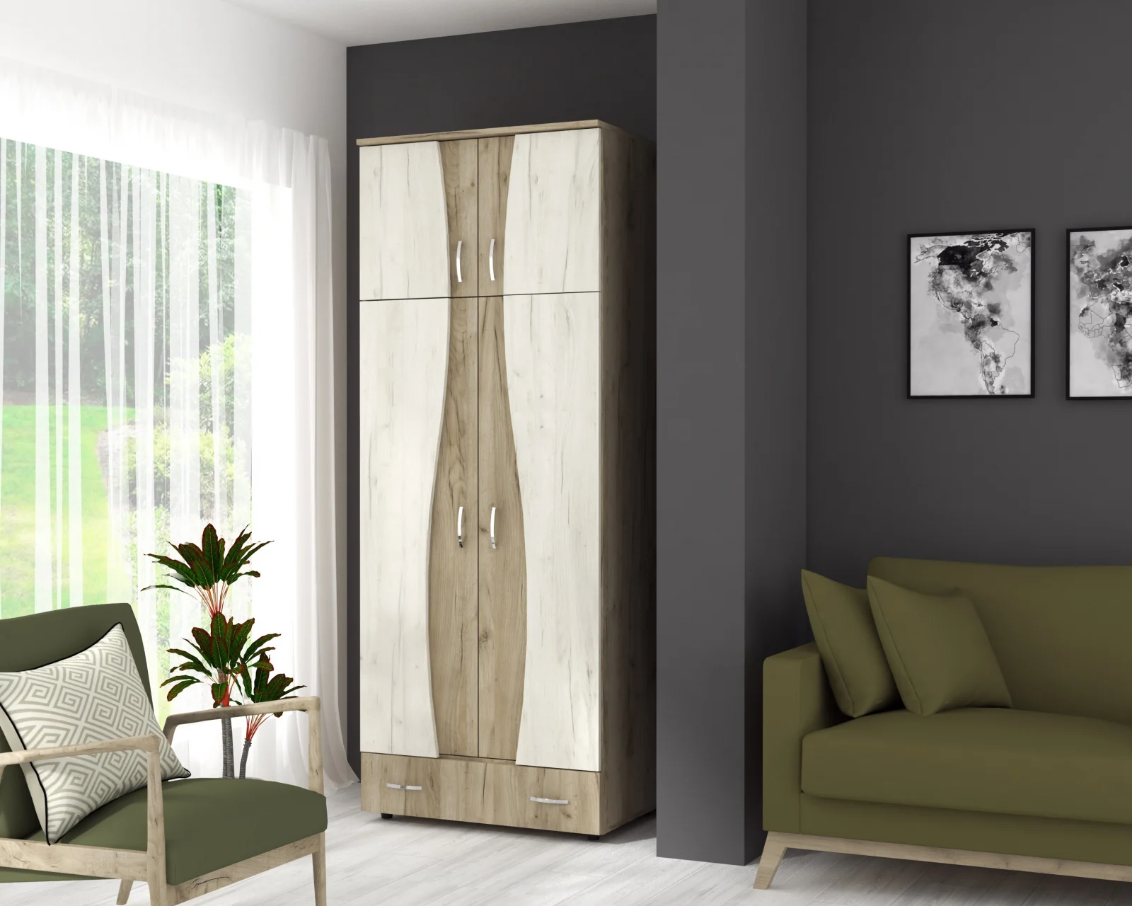 Dulap 2Usi S Cu Despartitor K002 K001 90x50x198 cm [6]