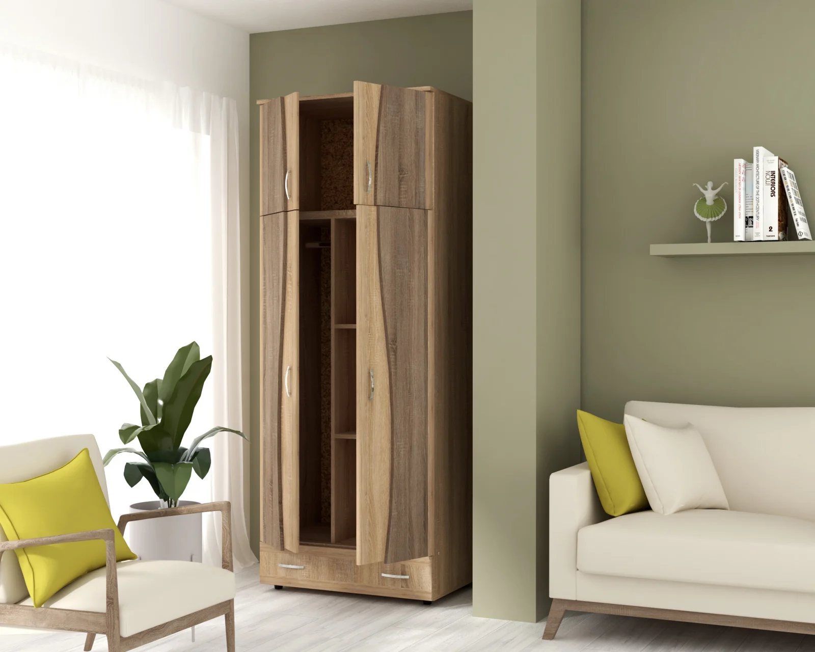 Dulap 2Usi S Cu Despartitor Sonoma/Truffe 90x50x198 cm [2]