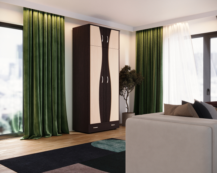 Dulap 2Usi S Despartitor Wenge Mesteacan 198x90x50 cm [2]