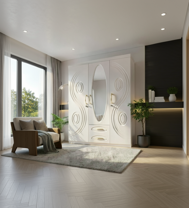 Dulap ZQW-037 MDF - 3U+2S Alb 150x50x200 cm [2]