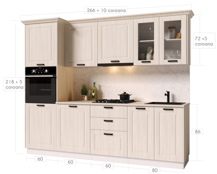 Mobilă Bucătărie Athena MDF Lemn Alb 266x223x60 cm [8]