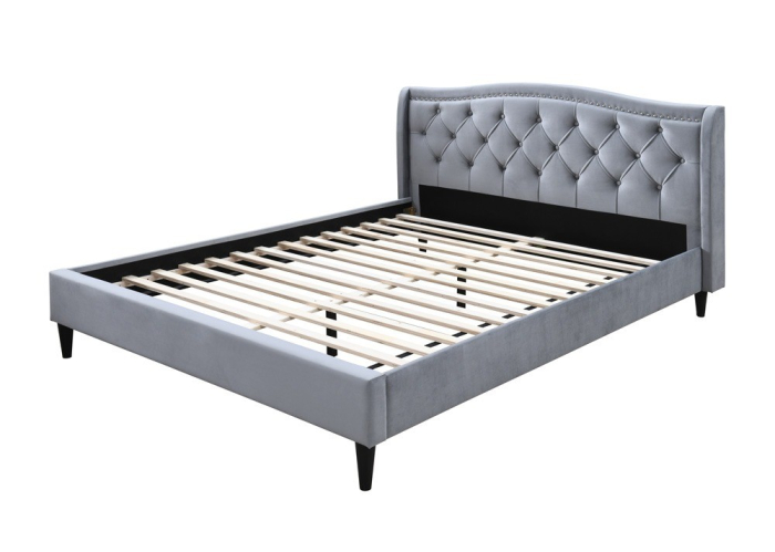 Pat tapițat Chelsea cadru din lemn cu somieră fixă Gri 140x200 cm [4]