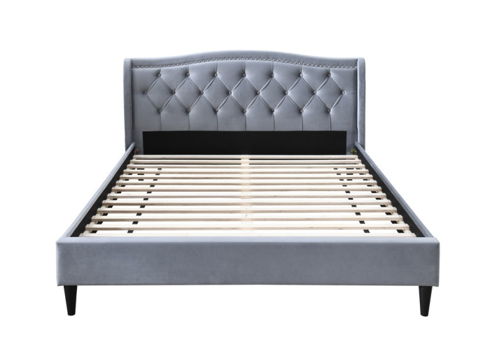 Pat tapițat Chelsea cadru din lemn cu somieră fixă Gri 160x200 cm [3]