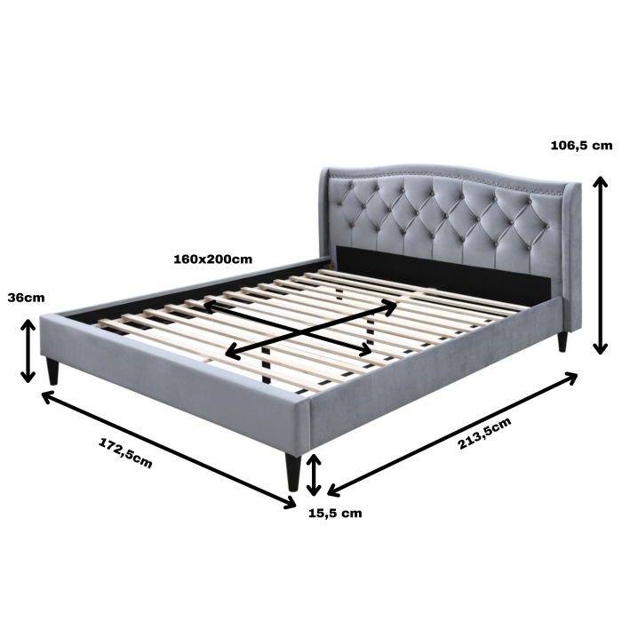 Pat tapițat Chelsea cadru din lemn cu somieră fixă Gri 160x200 cm [7]