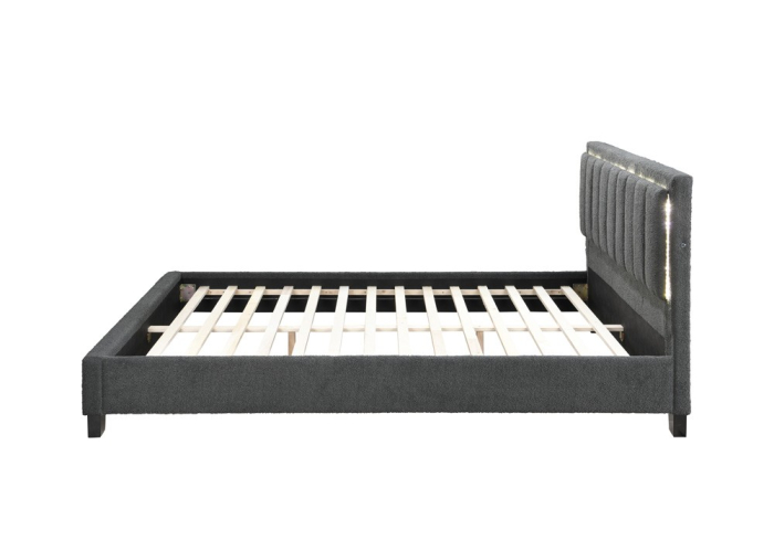 Pat tapițat Comfort 1 cu LED cadru din lemn cu somieră fixă Gri 140x200 cm [4]