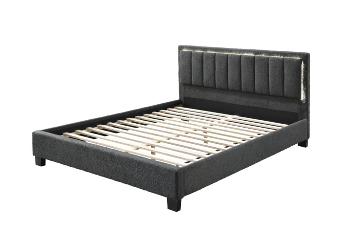 Pat tapițat Comfort 1 cu LED cadru din lemn cu somieră fixă Gri 140x200 cm [2]