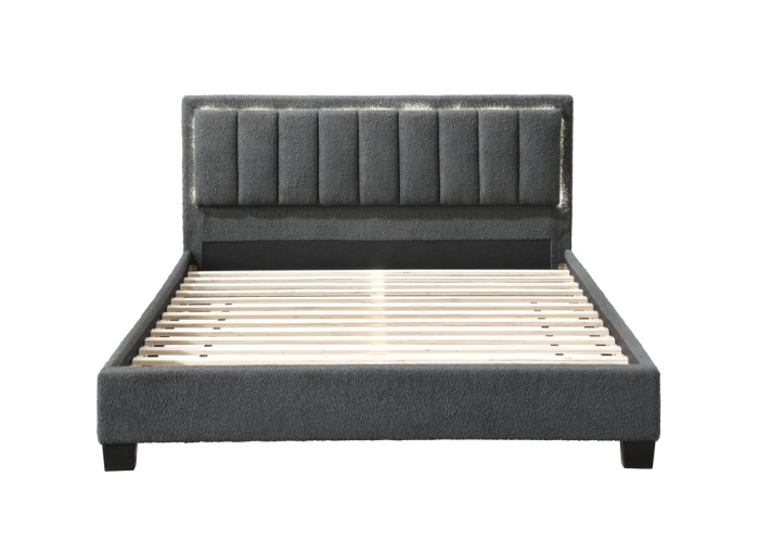 Pat tapițat Comfort 1 cu LED cadru din lemn cu somieră fixă Gri 160x200 cm [3]