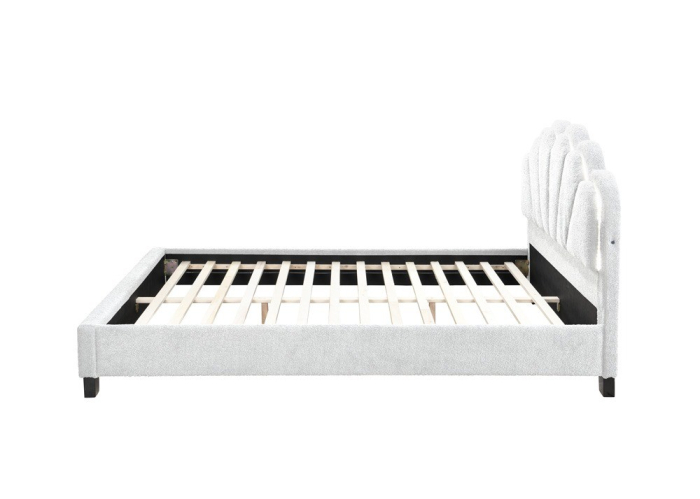 Pat tapițat Comfort 2 cu LED cadru din lemn cu somieră fixă Crem 140x200 cm [3]