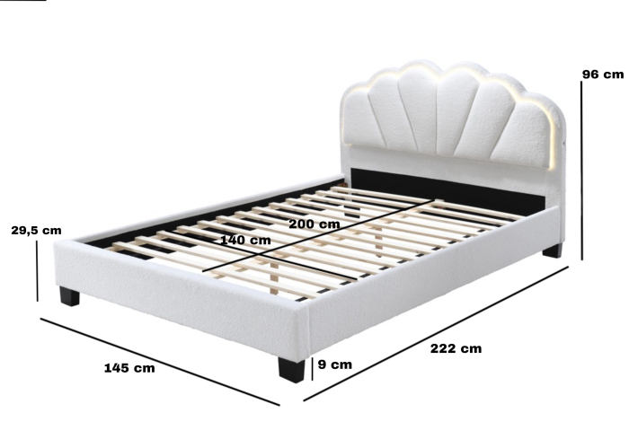 Pat tapițat Comfort 2 cu LED cadru din lemn cu somieră fixă Crem 140x200 cm [6]