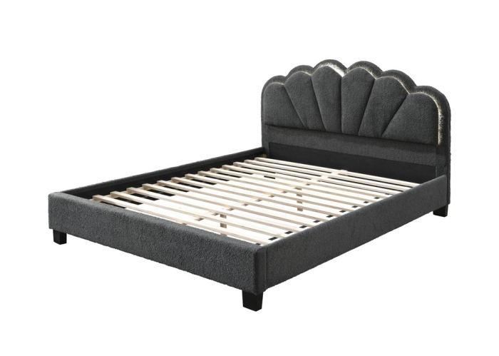 Pat tapițat Comfort 2 cu LED cadru din lemn cu somieră fixă Gri 160x200 cm [2]