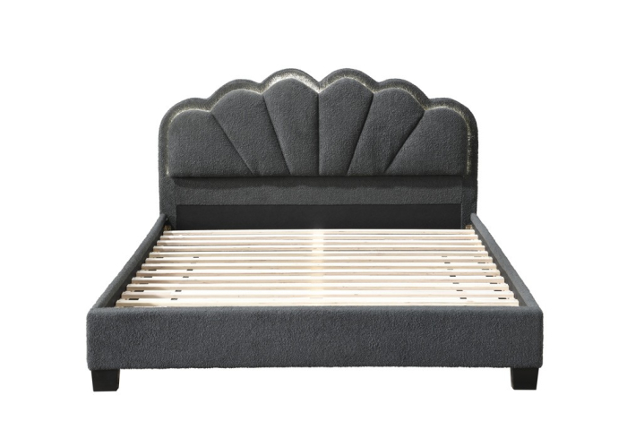 Pat tapițat Comfort 2 cu LED cadru din lemn cu somieră fixă Gri 160x200 cm [3]