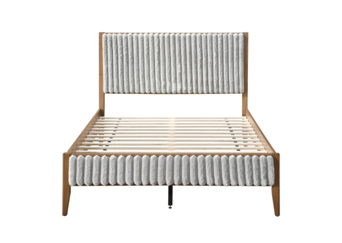 Pat tapițat din lemn Siera cu somieră fixă Gri 140x200 cm [2]