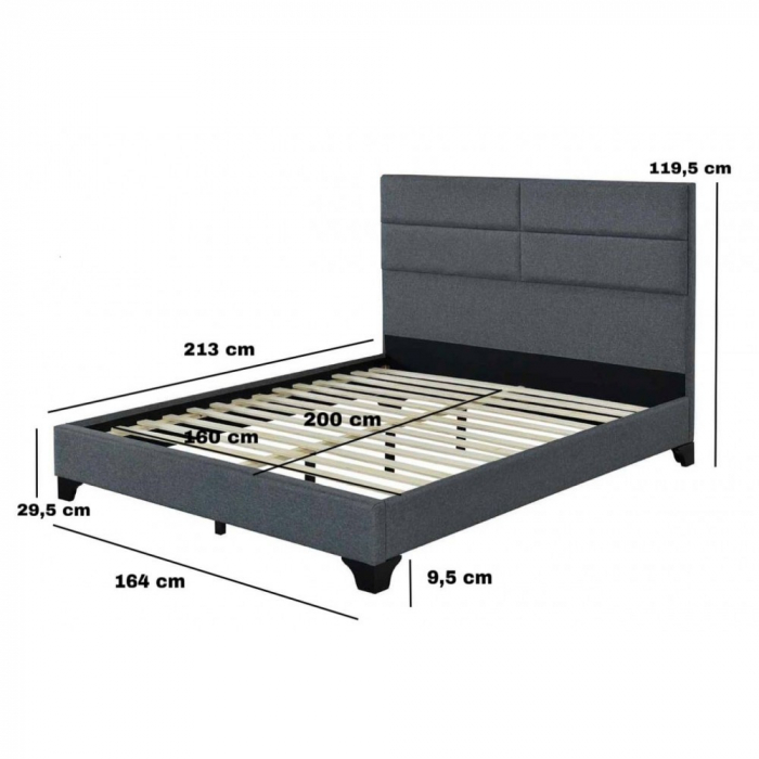 Pat Tapitat Houston cu suport saltea inclus Gri 160x200 cm [5]