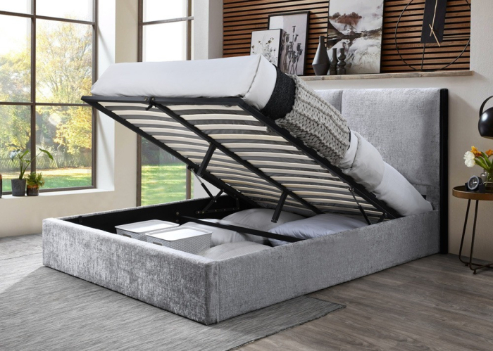 Pat tapitat Nordic Gri cu somiera metalica rabatabila si spatiu de depozitare 160x200 [4]