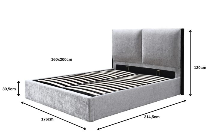 Pat tapitat Nordic Gri cu somiera metalica rabatabila si spatiu de depozitare 160x200 [9]