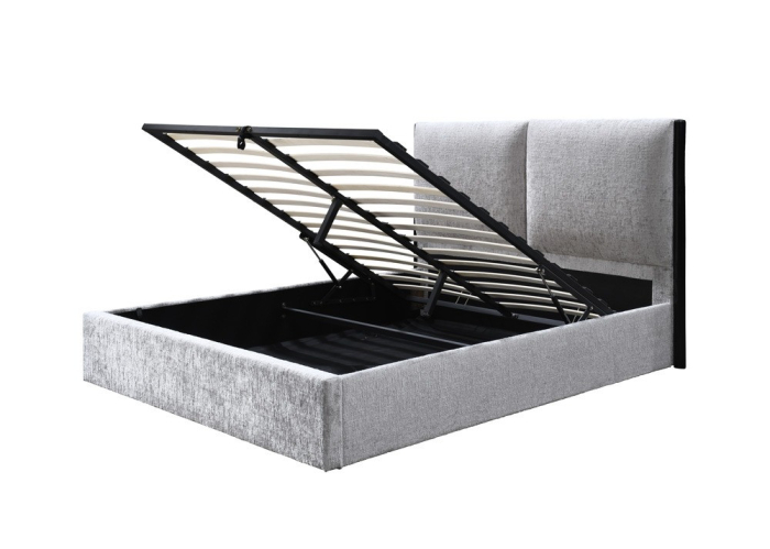 Pat tapitat Nordic Gri cu somiera metalica rabatabila si spatiu de depozitare 160x200 [7]