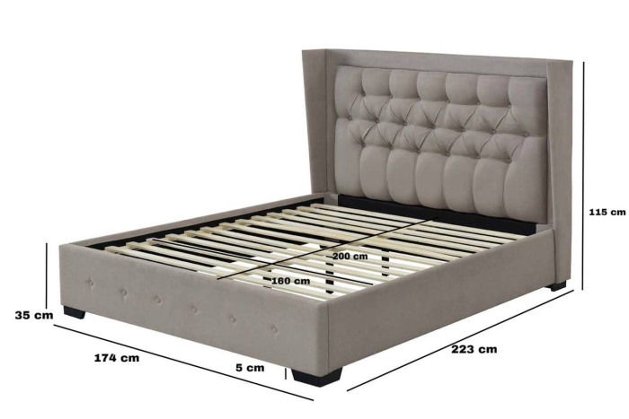 Pat tapitat Roma 160x200cm, suport saltea inclus, culoare Gri [3]