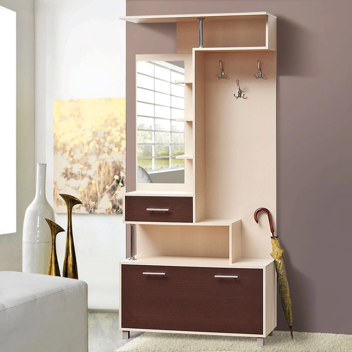 Mobila Hol - Cuier Roma, 100x40x215 cm, Wenge/Kiruna