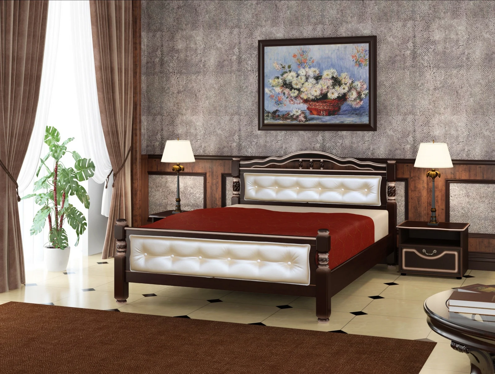 Paturi - Pat Mijloc Karina 11 Tapitat Nuc Inchis Patinat