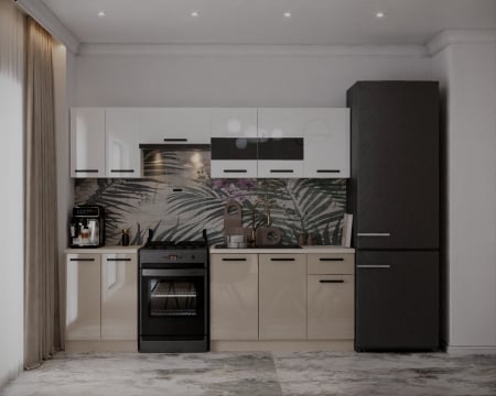 Bucatarii - Bucatarie Petra, 240x60x200cm, Alb+Cappuccino