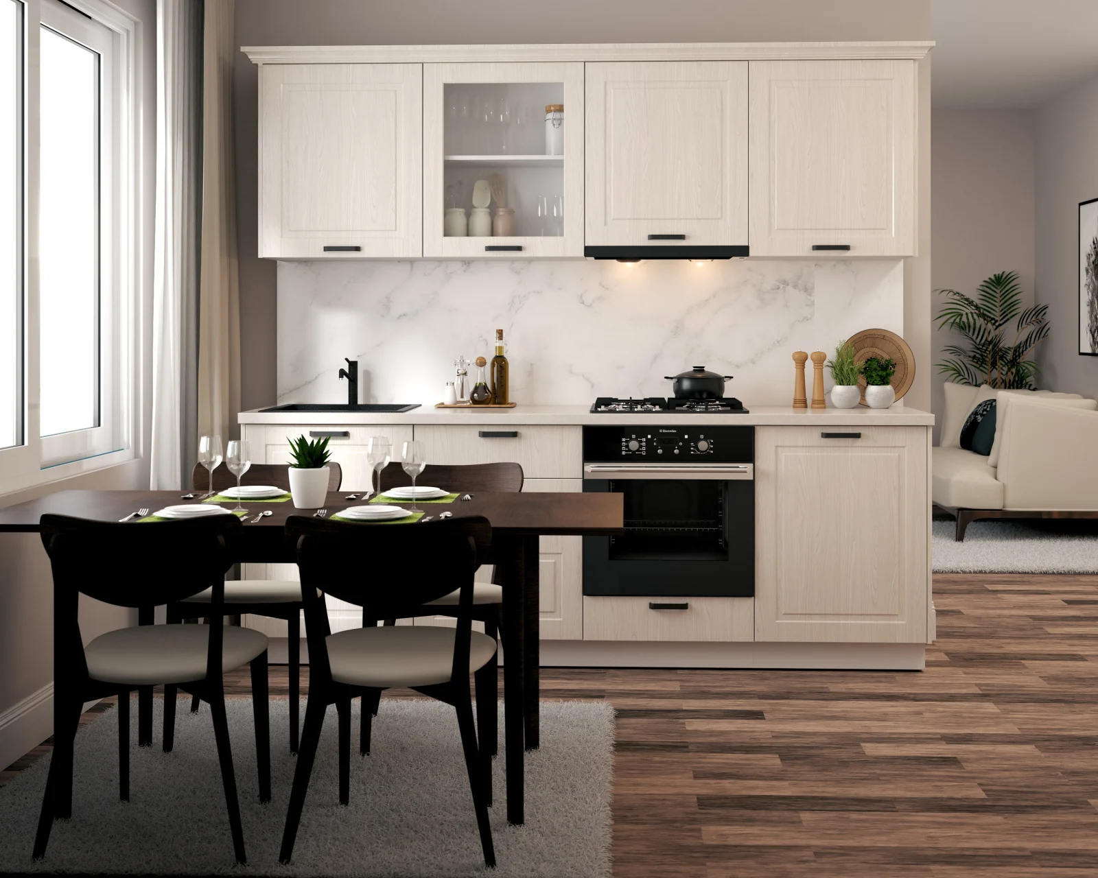 Bucatarii - Bucatarie Athena 2.44 MDF lemn alb 244x223x60cm