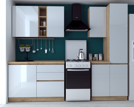 Bucatarii - Bucătărie Chelsea Stejar K003 Alb 200x60x215 cm