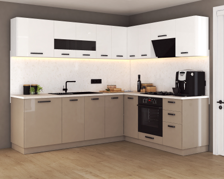 Mobila Bucatarie - Bucătărie Daria Colț V2 Alb Cappuccino