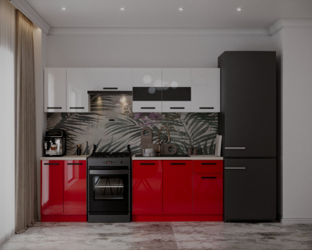 Bucatarii - Bucatarie Petra, 240x60x200cm, Alb+Rosu