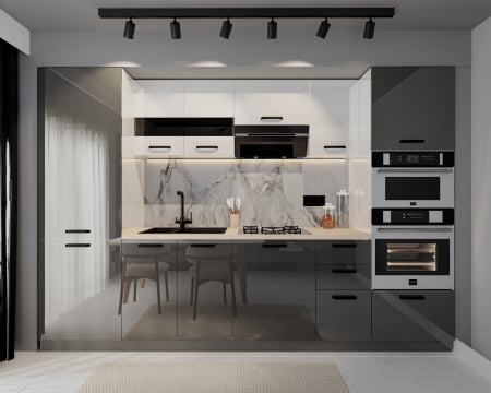 Bucatarii - Bucatarie Petra, MDF Alb+Antracit, 303x60x200cm