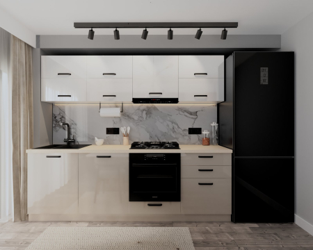 Bucatarii - Bucatarie Petra V2, 240x60x200cm, Alb+Cappuccino