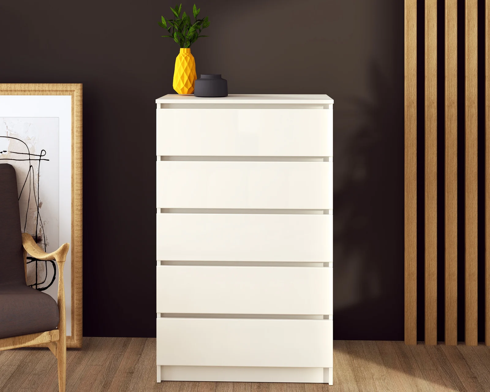 Comode - Comoda Aria 5 sertare Alb 70x40x112 cm