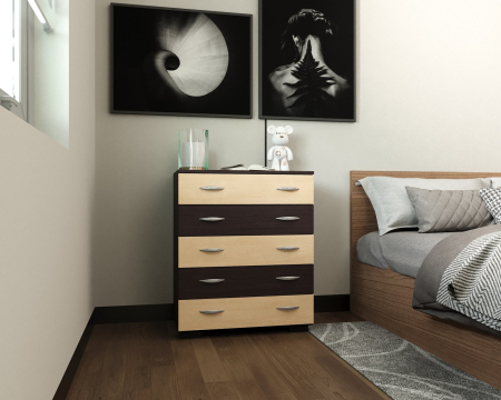 Comode - Comoda Florina 5 Sertare Wenge + Mesteacan