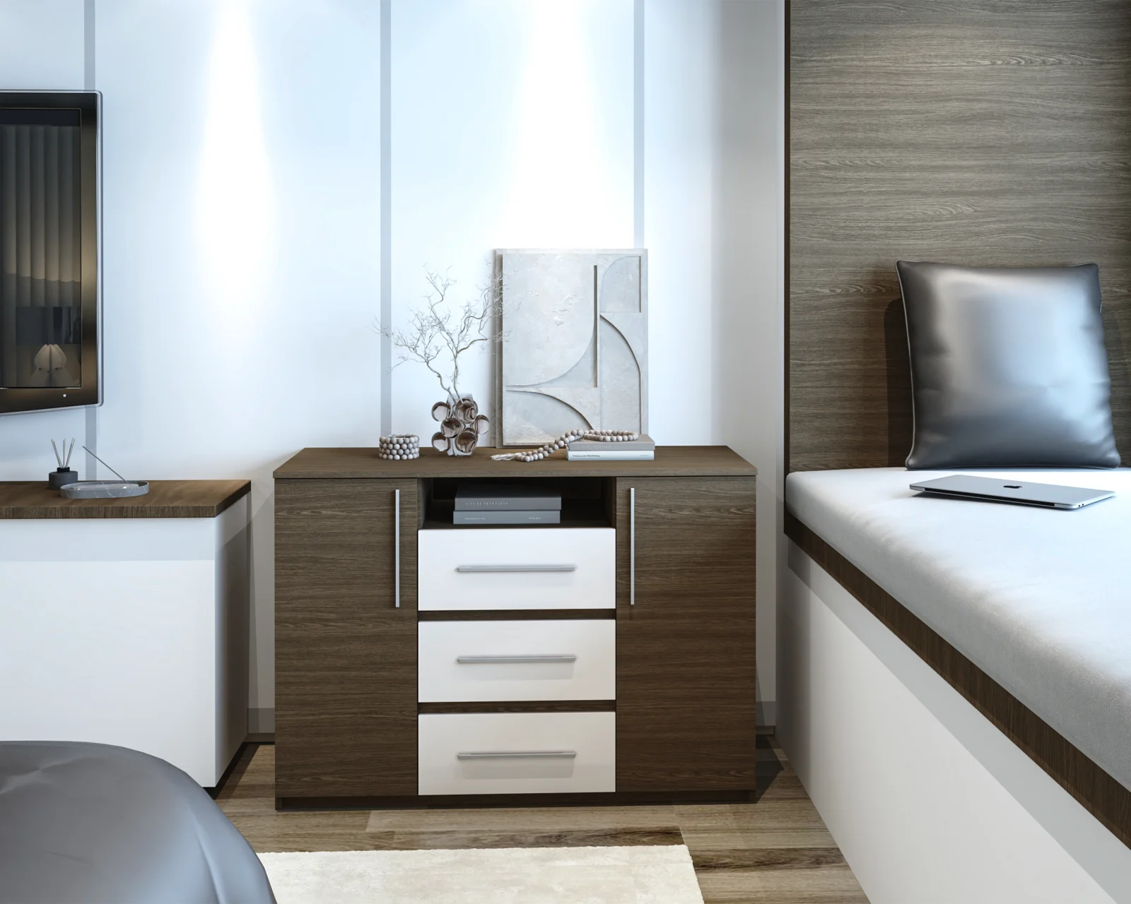 Comode - Comoda Maya Wenge Acril Alb 120x45x86 cm