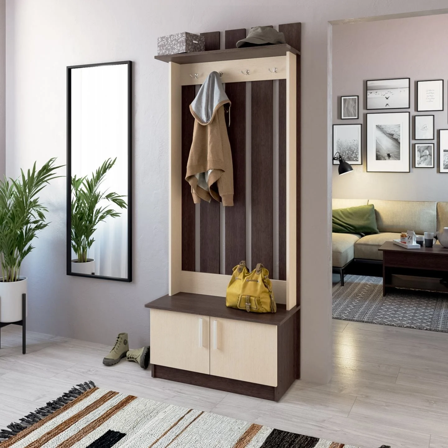 Mobila Hol - Cuier Select, 80x37x200cm, Wenge+Mesteacan