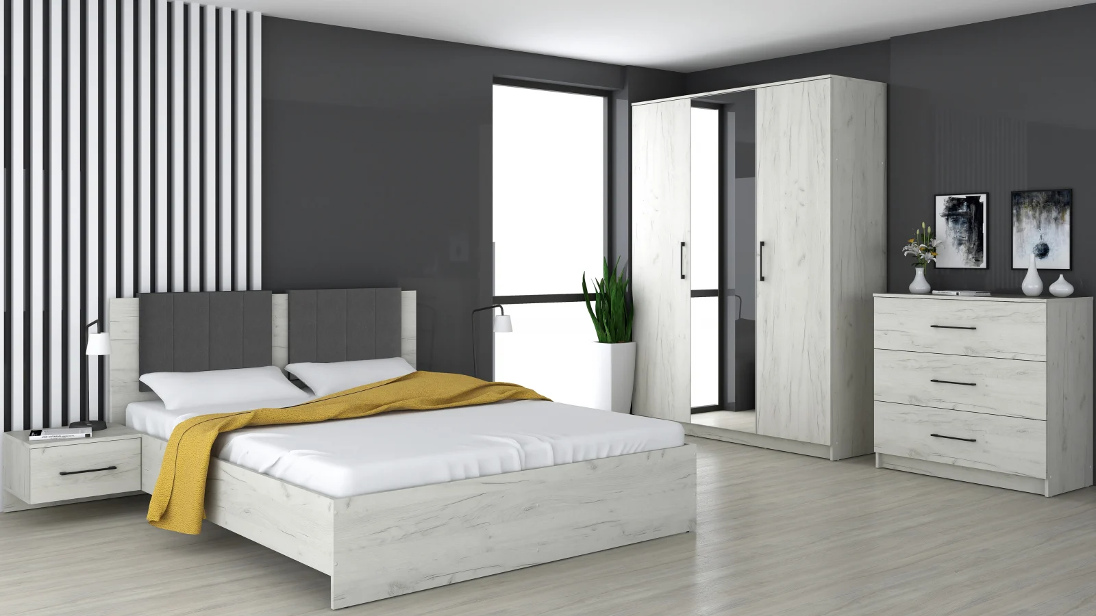 Seturi Dormitor - Dormitor Vera Ro Stejar/Alb K001 150x56x205 cm