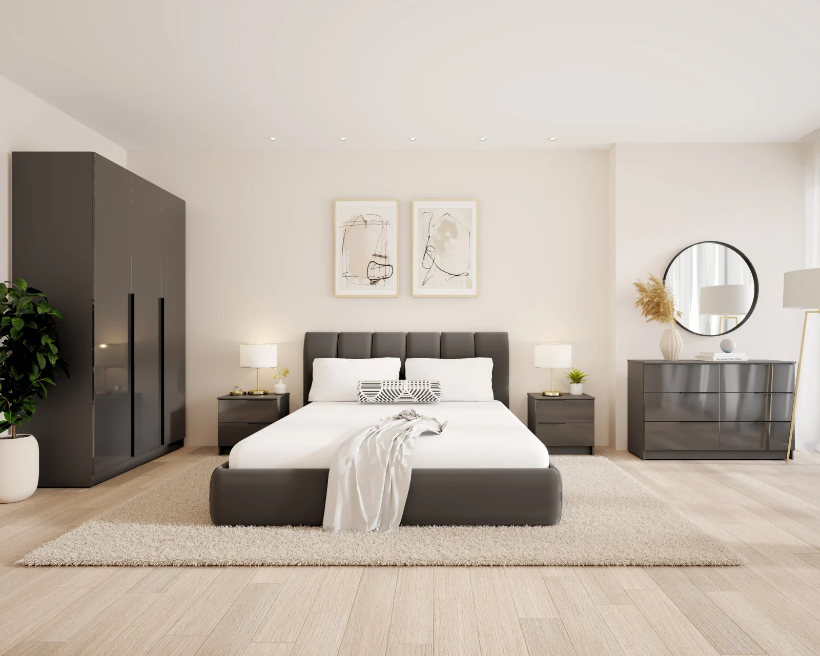 Mobila Dormitor - Dormitor Prestige 3U cu pat tapitat Acril Antracit
