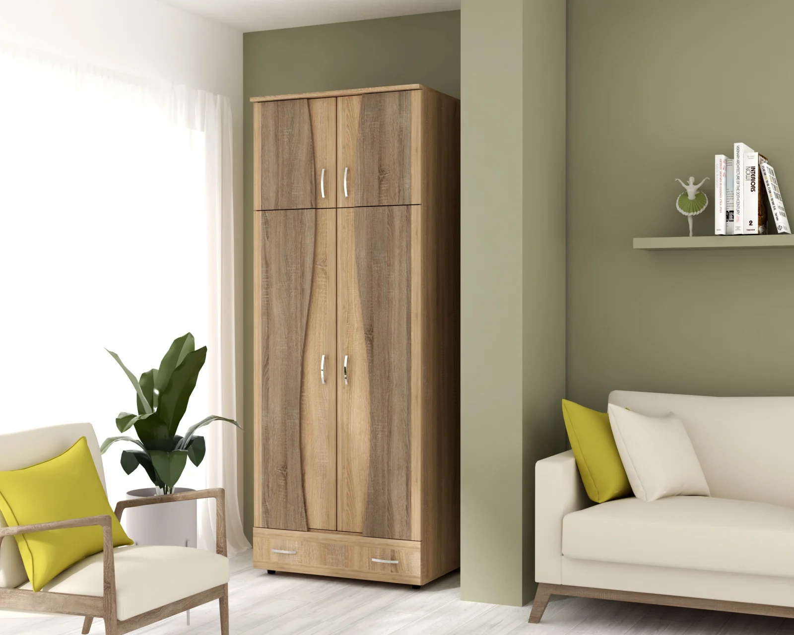 Mobila Dormitor - Dulap 2Usi S Cu Despartitor Sonoma/Truffe 90x50x198 cm