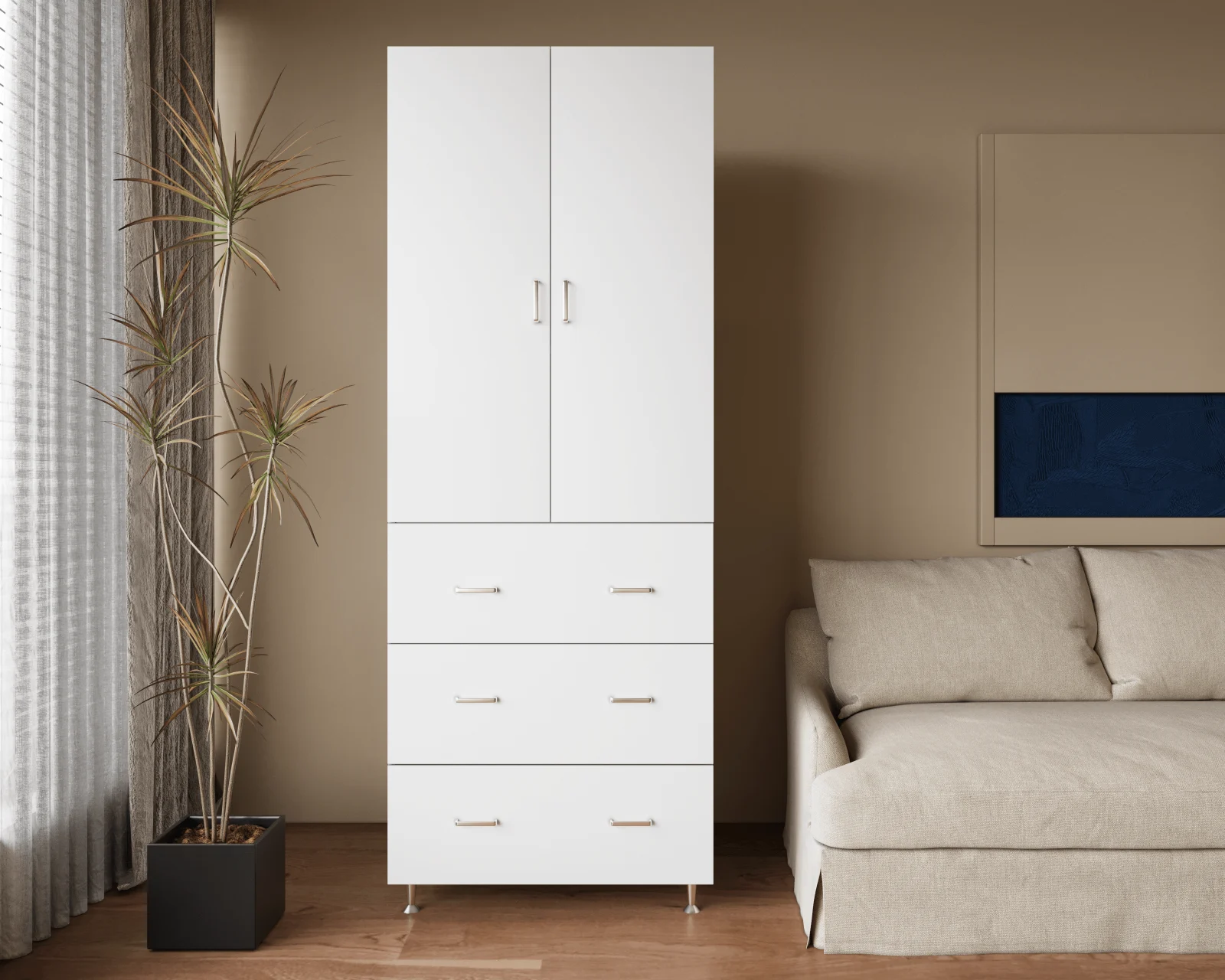 Mobila Dormitor - Dulap Ria 2U-3S Alb 70x35x180cm