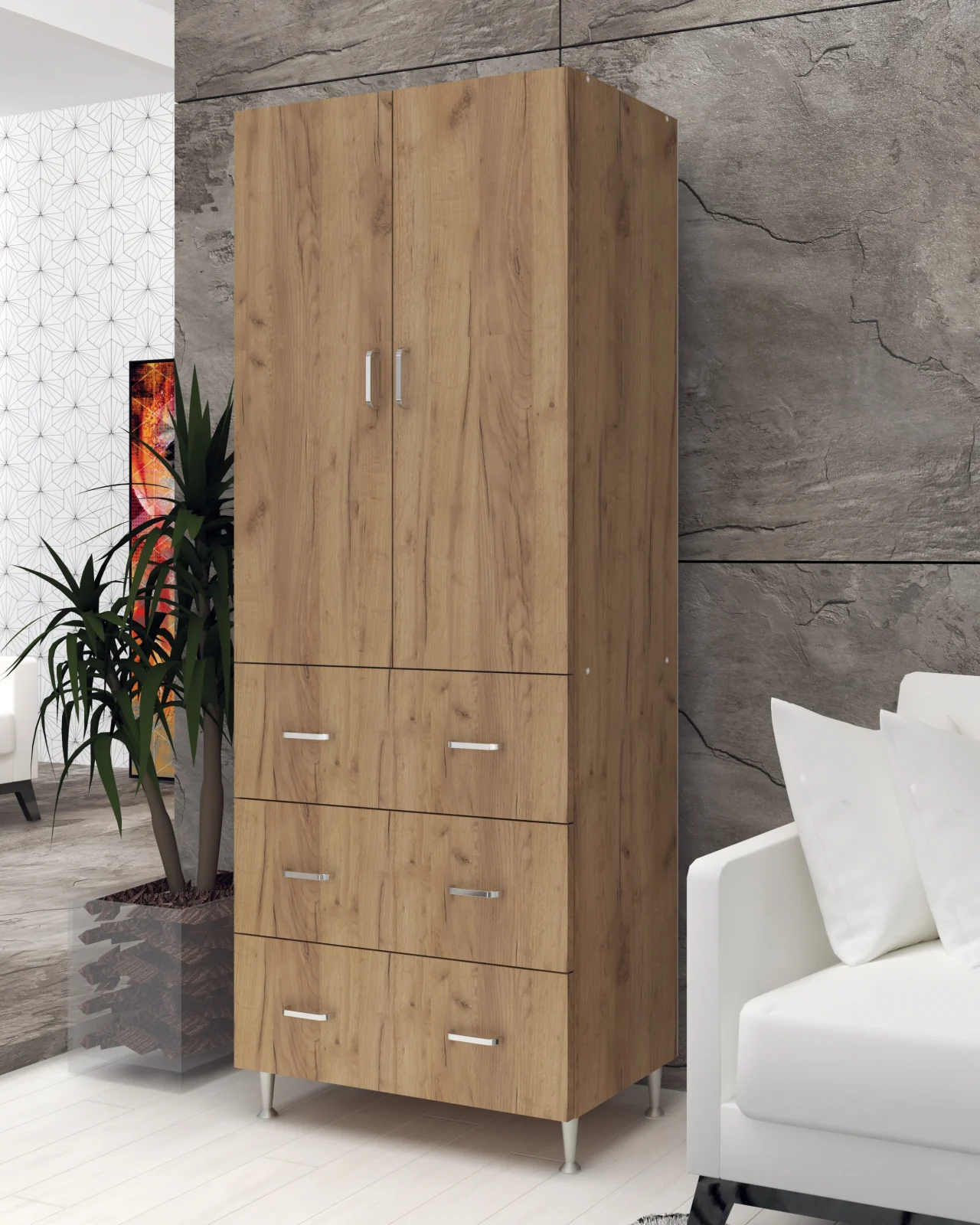 Dressinguri & Dulapuri - Dulap Ria 2U-3S Stejar K003 70x35x180cm