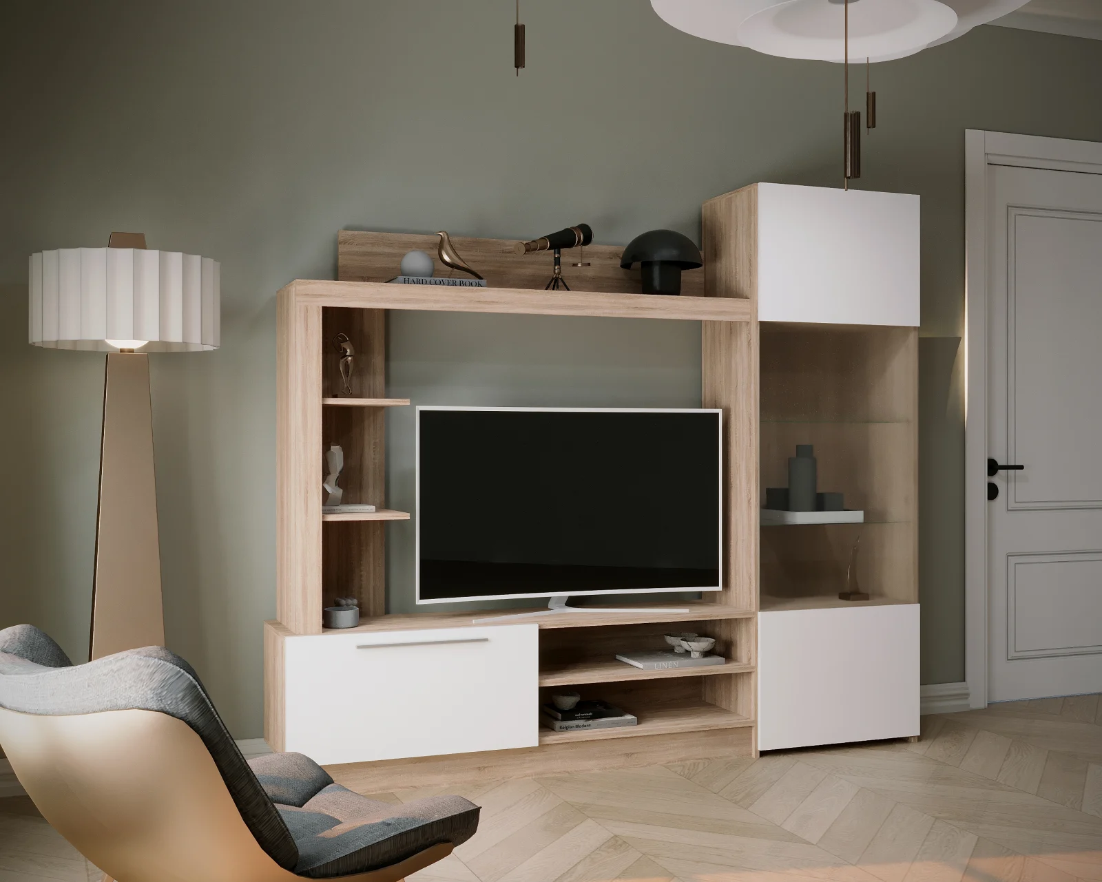 Seturi Living - Living Silva Sonoma+Alb 204x35x177 cm