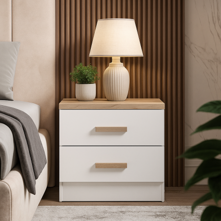 Mobila Dormitor - Noptiera Vera Alb + Sonoma