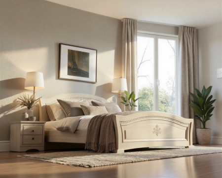 Mobila Dormitor - Pat cu 2 noptiere Milano Mesteacăn