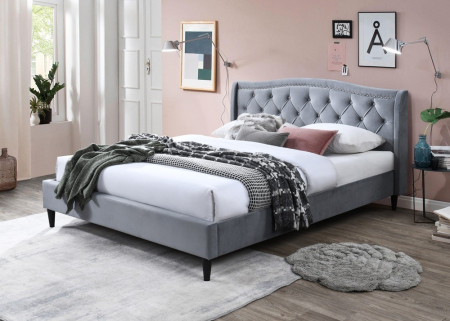 Mobila Dormitor - Pat tapițat Chelsea cadru din lemn cu somieră fixă Gri 140x200 cm